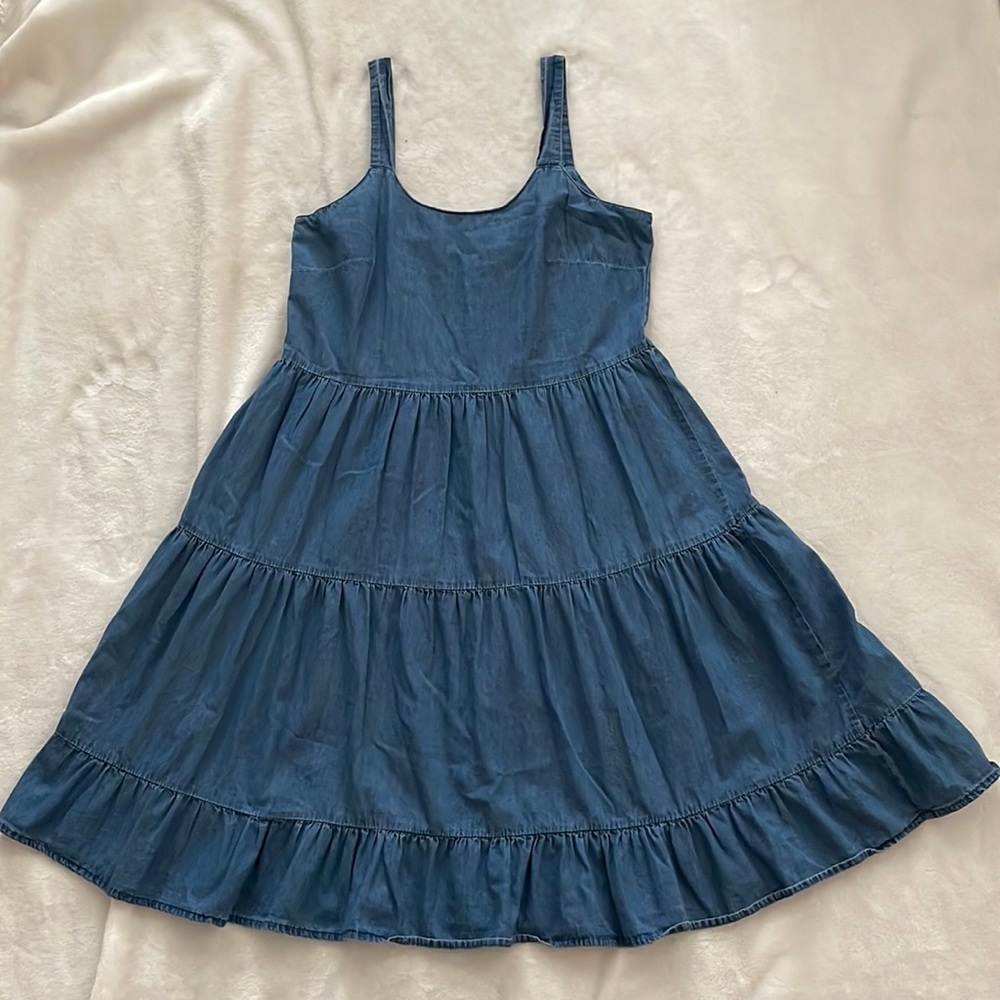 DENIM JEANS DRESS WITH FRINGE DETAIL